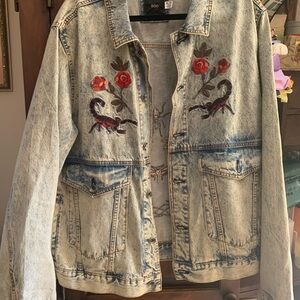 BDG Denim Jacket with Embroidered Scorpions and Roses